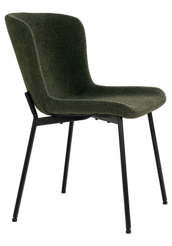 HOUSE NORDIC Maceda spisebordsstol - mrkegrn bouclé stof og sort stl
