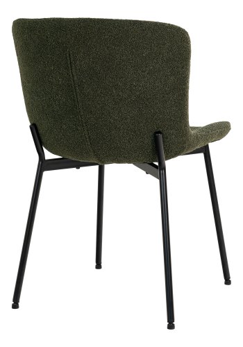 HOUSE NORDIC Maceda spisebordsstol - mrkegrn bouclé stof og sort stl