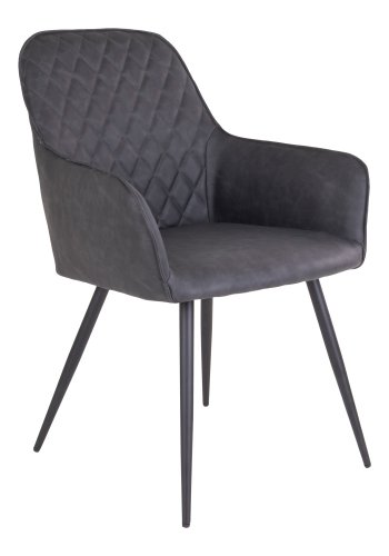 HOUSE NORDIC Harbo spisebordsstol - mrkegrt kunstlder og sorte stlben, m. armln
