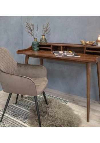 HOUSE NORDIC Harbo spisebordsstol - mushroom velour og metal, m. armln