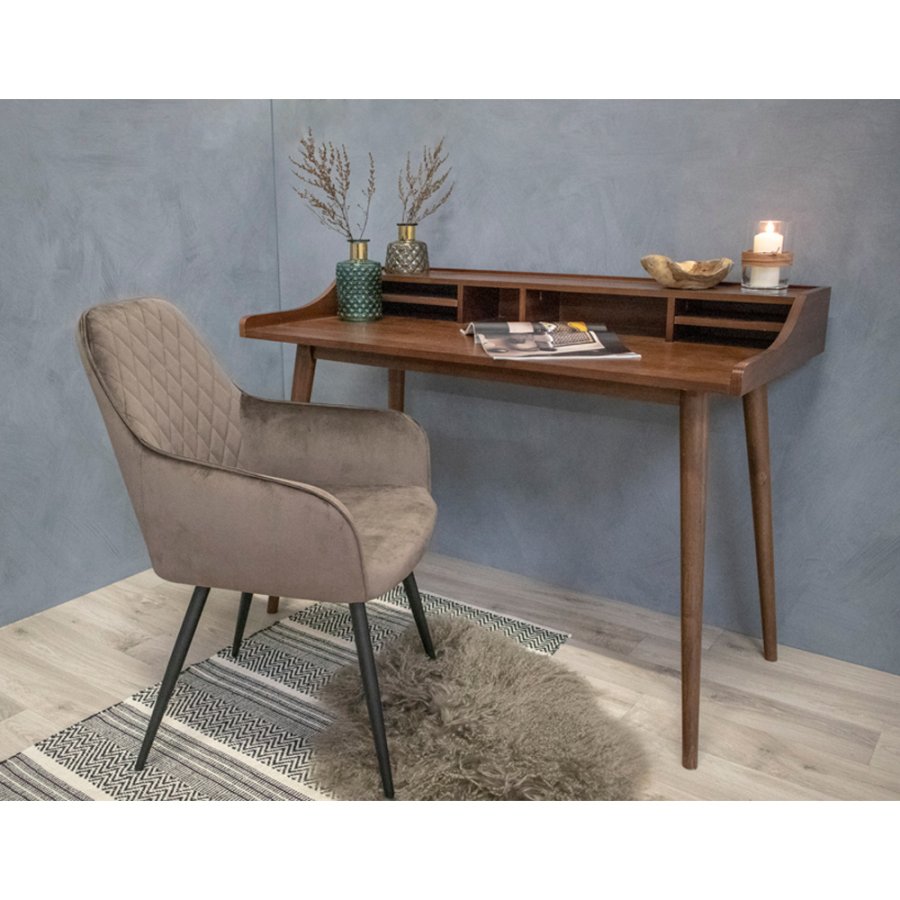 HOUSE NORDIC Harbo spisebordsstol - mushroom velour og metal, m. armln