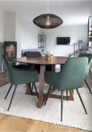 HOUSE NORDIC Harbo spisebordsstol - grn velour og metal, m. armln
