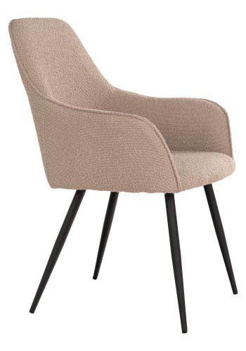 HOUSE NORDIC Harbo spisebordsstol, m. armln - beige bouclé stof og sort metal