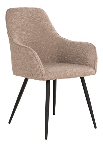 HOUSE NORDIC Harbo spisebordsstol, m. armln - beige bouclé stof og sort metal