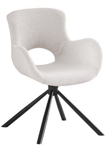 HOUSE NORDIC Amorim spisebordsstol, m. armln og drejefod - offwhite bouclé stof og sort metal