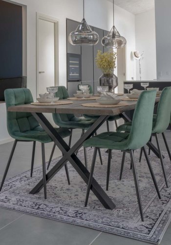 HOUSE NORDIC Middelfart spisebordsstol - mrkegrn velour og sort stl