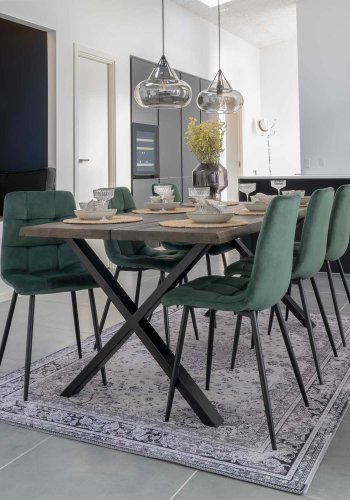HOUSE NORDIC Middelfart spisebordsstol - mrkegrn velour og sort stl