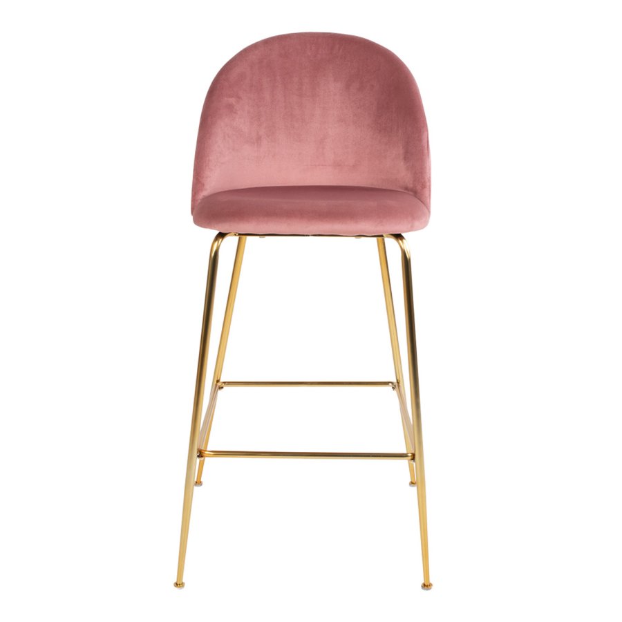 HOUSE NORDIC Lausanne barstol, m. rygln og fodsttte - rosa velour og messing stl