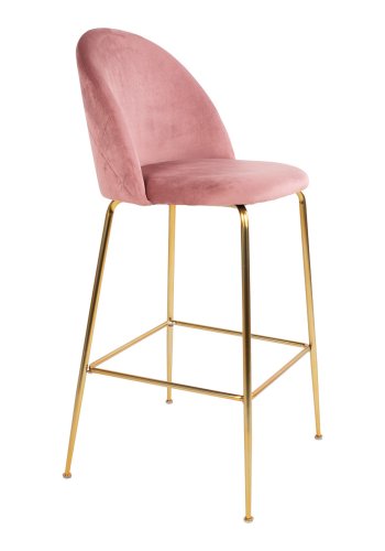 HOUSE NORDIC Lausanne barstol, m. rygln og fodsttte - rosa velour og messing stl