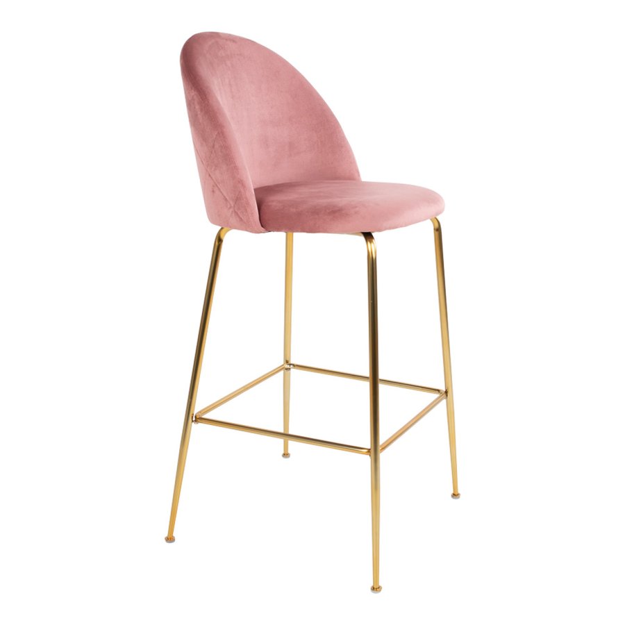HOUSE NORDIC Lausanne barstol, m. rygln og fodsttte - rosa velour og messing stl