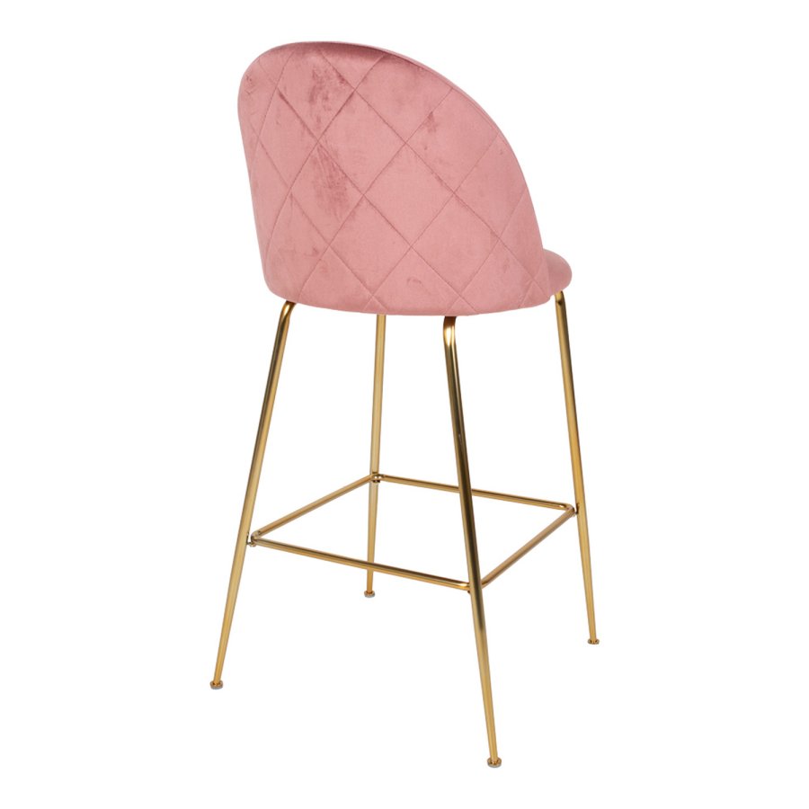 HOUSE NORDIC Lausanne barstol, m. rygln og fodsttte - rosa velour og messing stl