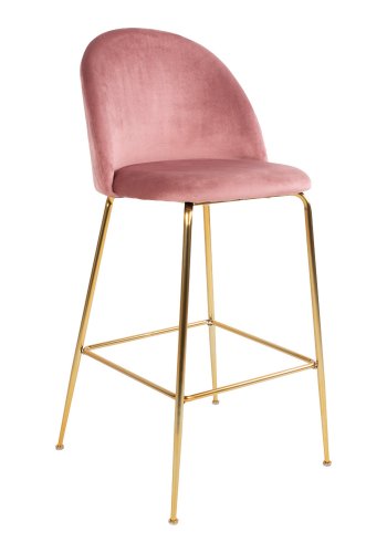 HOUSE NORDIC Lausanne barstol, m. rygln og fodsttte - rosa velour og messing stl