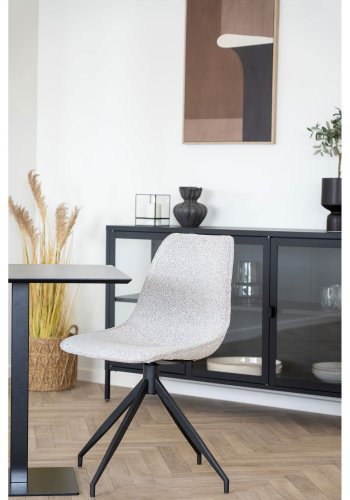 HOUSE NORDIC Monaco spisebordsstol, m. drejefod - sand bouclé stof og sort stl