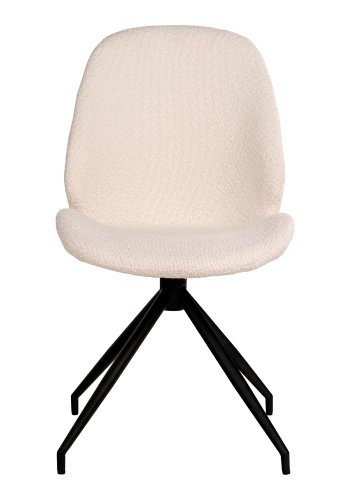 HOUSE NORDIC Monte Carlo spisebordsstol, m. drejefod - hvid bouclé stof og sort metal