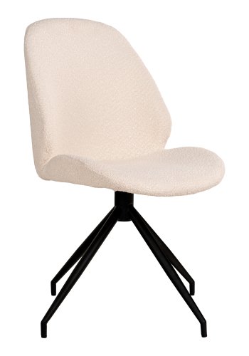 HOUSE NORDIC Monte Carlo spisebordsstol, m. drejefod - hvid bouclé stof og sort metal
