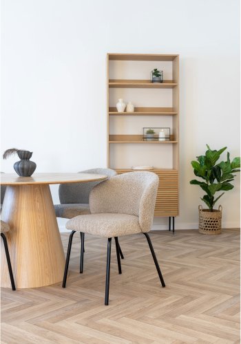 HOUSE NORDIC Safira spisebordsstol - beige bouclé polyester stof og sort stl