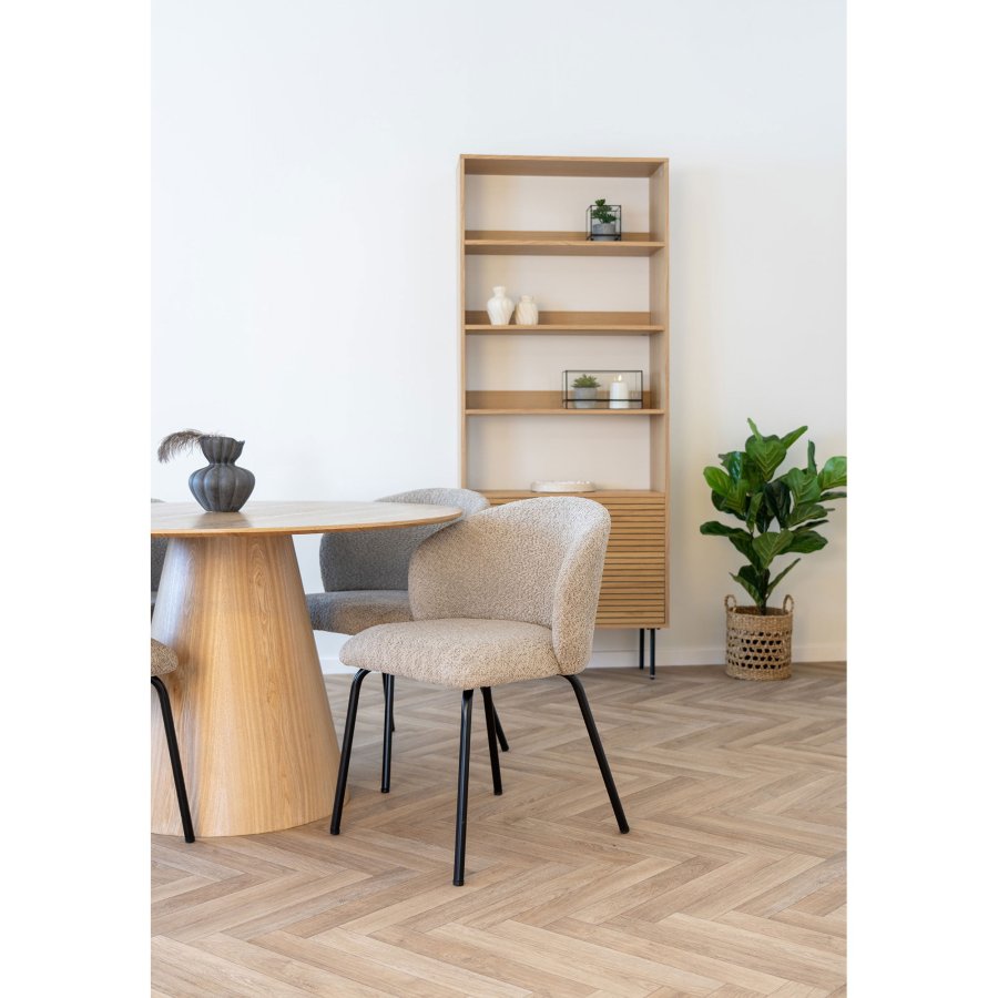 HOUSE NORDIC Safira spisebordsstol - beige bouclé polyester stof og sort stl