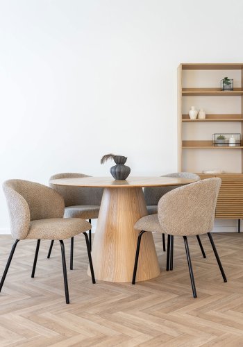 HOUSE NORDIC Safira spisebordsstol - beige bouclé polyester stof og sort stl