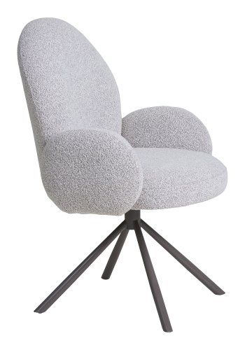 HOUSE NORDIC Lana spisebordsstol, m. drejefod og armln - sand bouclé stof og gr stl