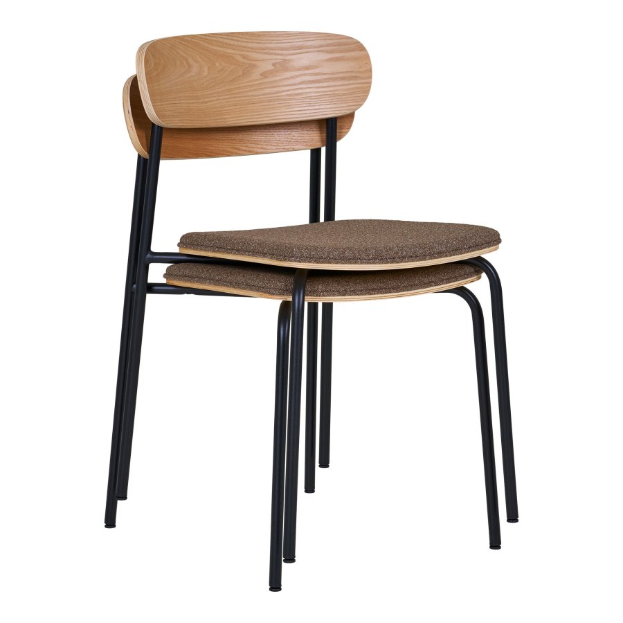 HOUSE NORDIC Estepona spisebordsstol, stabelbar - brun polyester, natur asketr og sort stl