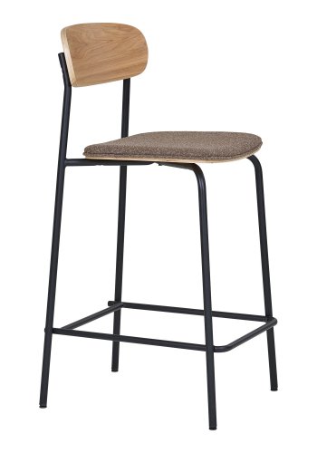 HOUSE NORDIC Estepona counterstol, m. rygln, fodsttte - brun polyester, natur asketr, sort stl