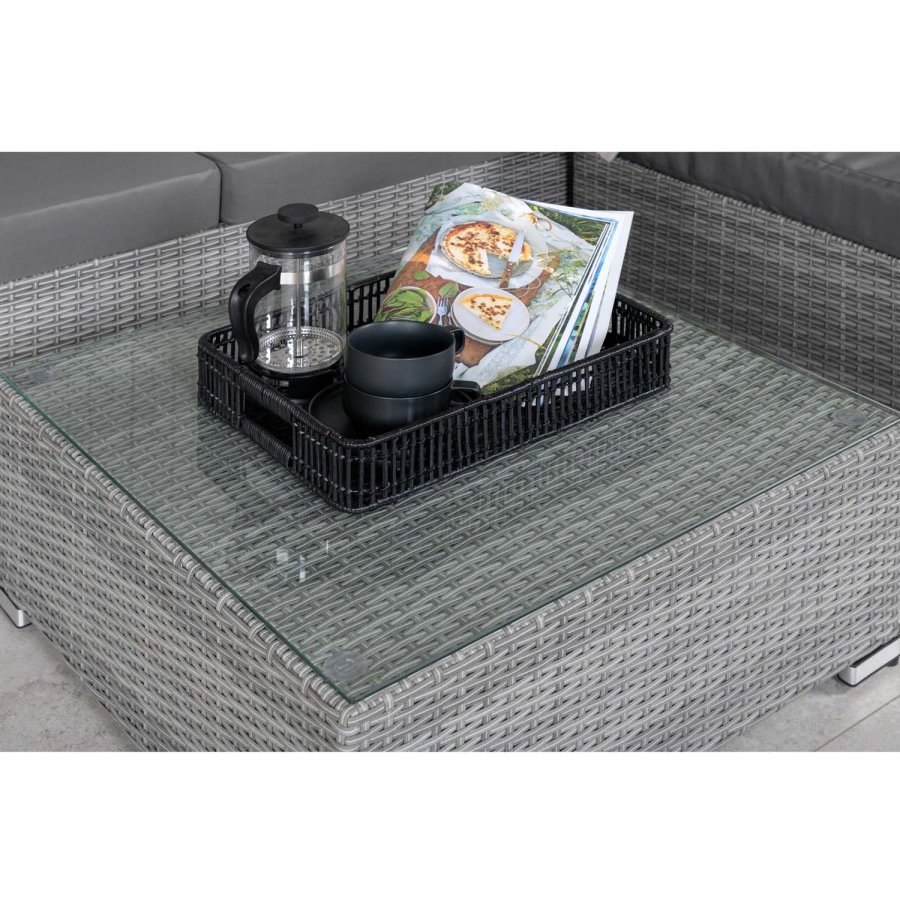 VENTURE DESIGN Rotterdam chaiselongst - gr hynder, glas og gr polyrattan