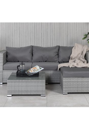 VENTURE DESIGN Rotterdam chaiselongst - gr hynder, glas og gr polyrattan