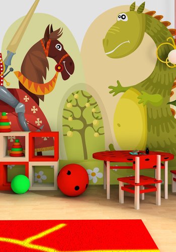 Artgeist Fototapet - Dragon and knight, drage og ridder (Flere strrelser)