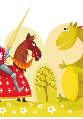 Artgeist Fototapet - Dragon and knight, drage og ridder (Flere strrelser)