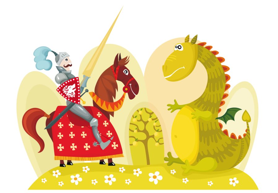 Artgeist Fototapet - Dragon and knight, drage og ridder (Flere strrelser)