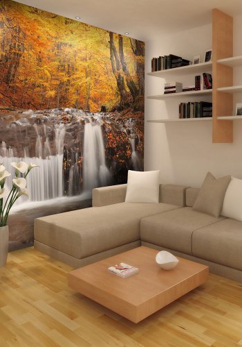 ARTGEIST Fototapet - Autumn landscape : waterfall in forest, vandfald og efterr (flere strrelser)