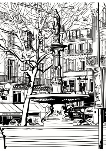 ARTGEIST Fototapet - Sketch of parisian fountain, foutain i Paris (flere strrelser)