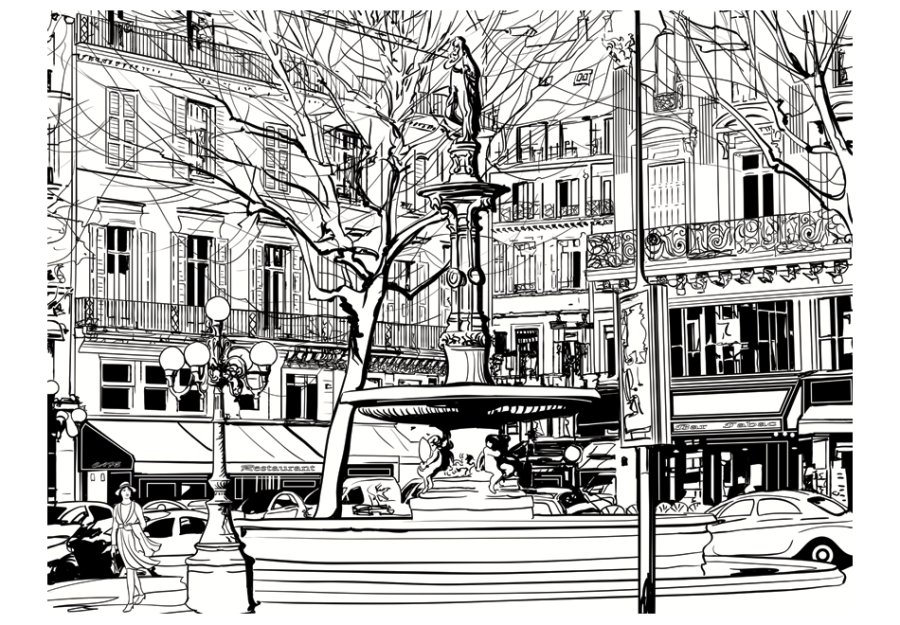 ARTGEIST Fototapet - Sketch of parisian fountain, foutain i Paris (flere strrelser)
