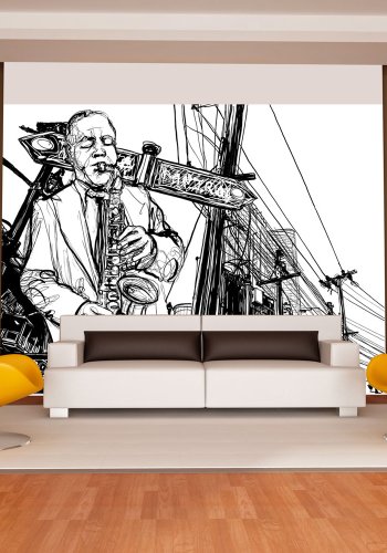 ARTGEIST Fototapet - Saxophone recital on Broadway, Animeret saxofonspiller (flere strrelser)