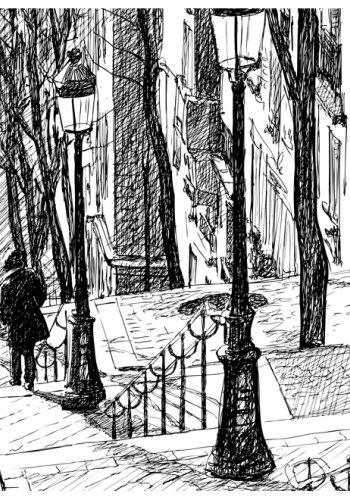 ARTGEIST Fototapet - stairs Montmartre, Tegnet trer (flere strrelser)