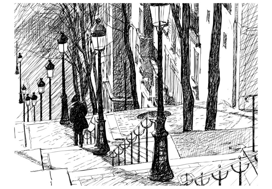 ARTGEIST Fototapet - stairs Montmartre, Tegnet trer (flere strrelser)