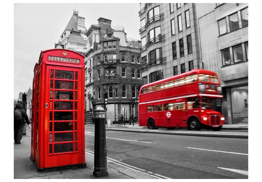 ARTGEIST Fototapet af London - Rd bus og telefonboks (flere strrelser)