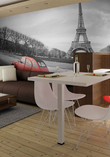 ARTGEIST Fototapet af Paris - Eiffeltrnet og rd bil (flere strrelser)