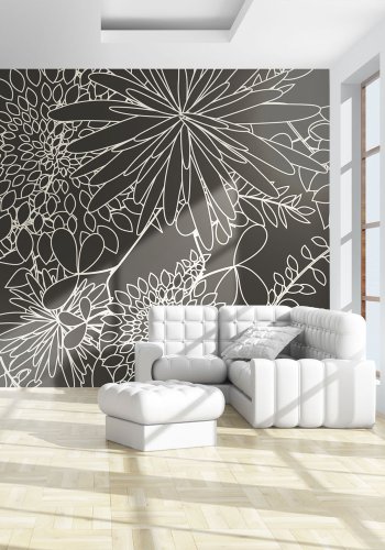 ARTGEIST Fototapet - Sort og hvid blomstret baggrund (flere strrelser)