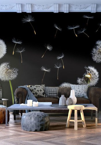 ARTGEIST Fototapet - Mlkebtter i vinden p sort baggrund (flere strrelser)