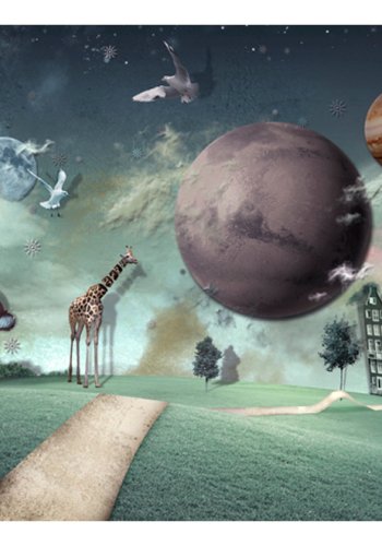 ARTGEIST Fototapet af fremtidens by - Giraf og planeter (flere strrelser)