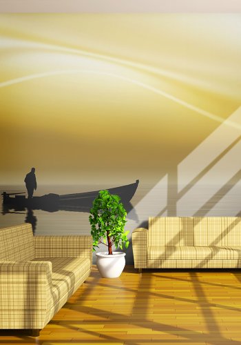 ARTGEIST- Fototapet med fisker og hans bd i farverig solnedgang - Flere strrelser