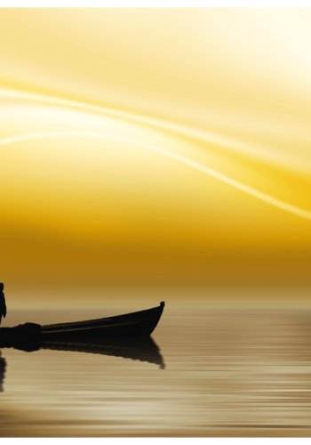 ARTGEIST- Fototapet med fisker og hans bd i farverig solnedgang - Flere strrelser