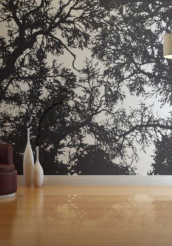 ARTGESIT - Fototapet i skov-design med sorte silhuetter af trer - Flere strrelser