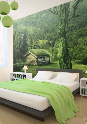 ARTGEIST - Fototapet af bjlkehytte i frodigt grnt landskab - Flere strrelser 