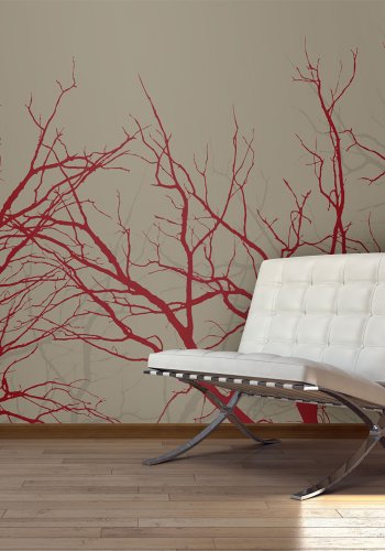 ARTGEIST - Fototapet med rde grene p en gr baggrund - Flere strrelser