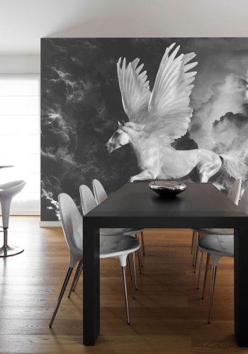 ARTGEIST - Fototapet med en pegasus i sort/hvid - Flere strrelser
