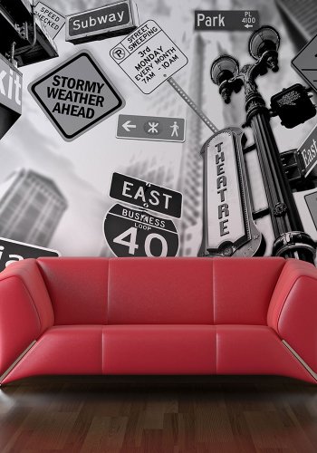 ARTGEIST - Fototapet med amerikanske skilte i New York i sort/hvid - Flere strrelser