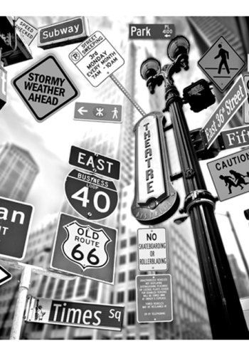 ARTGEIST - Fototapet med amerikanske skilte i New York i sort/hvid - Flere strrelser