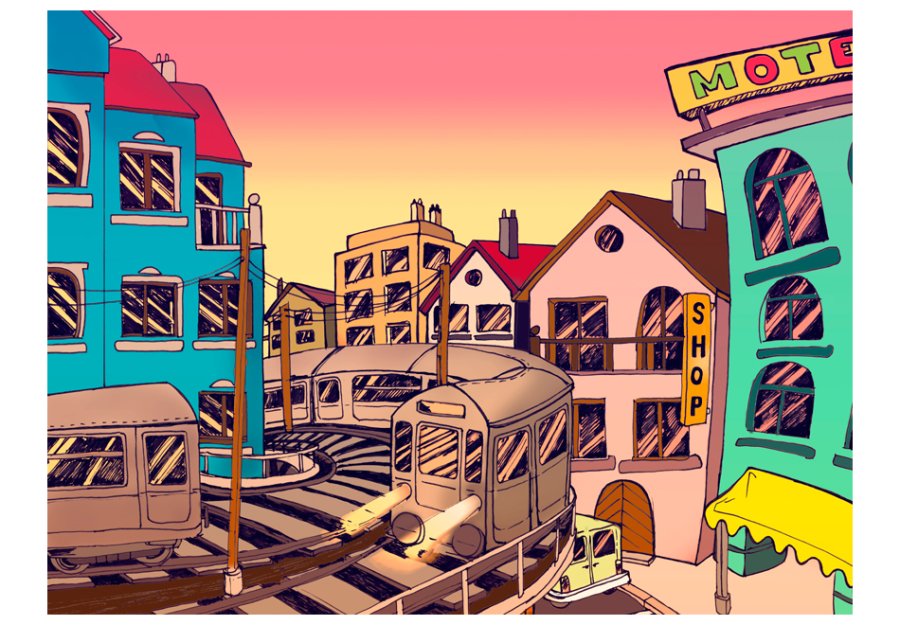 ARTGEIST - Kunstnerisk fototapet af en morgen i en travl storby - Flere strrelser